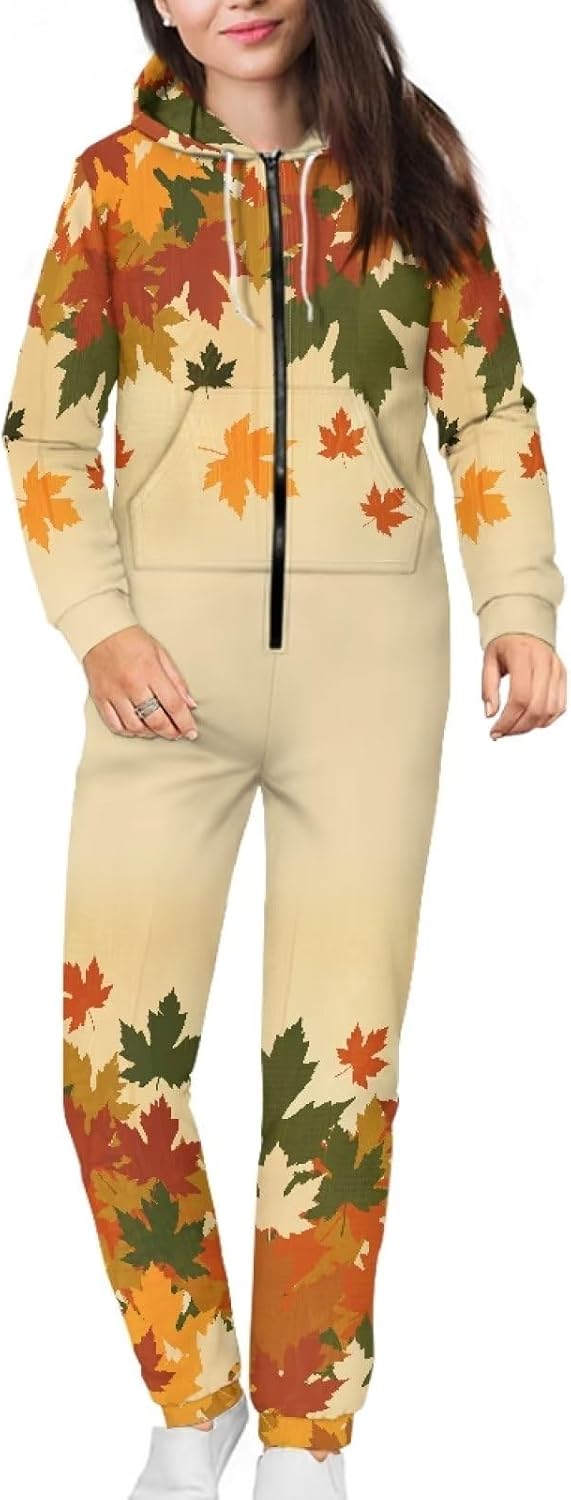 Adult Onesie Pajamas for Women Men Zipper One Piece Sleepwear with Pocket, Nightwear Romper Bodysuits Tracksuits