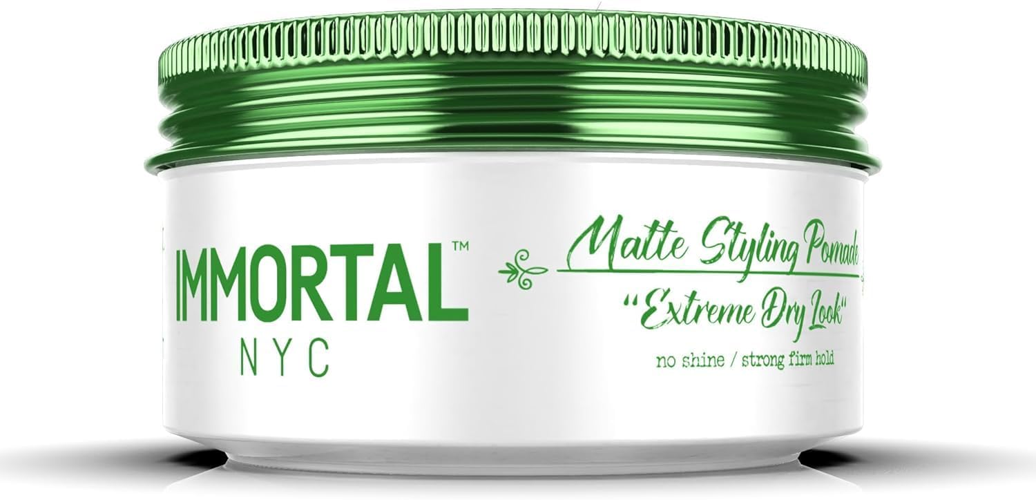 Immortal NYC Matte Styling Extreme Dry Look Pomade - 7 out of 9 Holding Ability, Matte Finish - All Natural Water-Based Hair Wax for Men - No Residue, All Hair Types