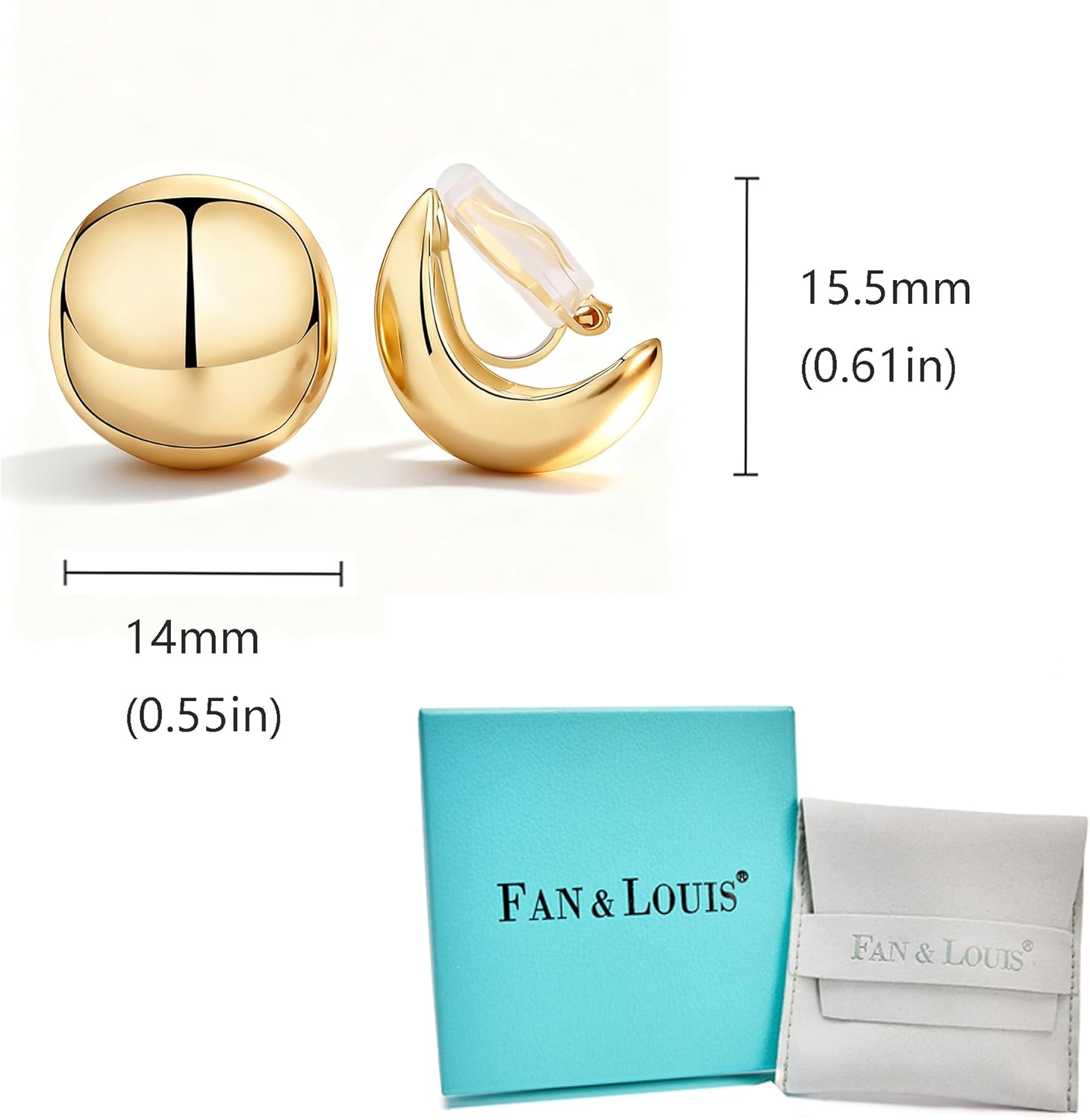 FAN&LOUIS Gold Ball Clip On Earrings, 24K Gold Plated Chunky Half Ball Earrings for Women Non-Pierced Ears Trendy Lightweight Hypoallergenic Clip-On Earrings - Image 7