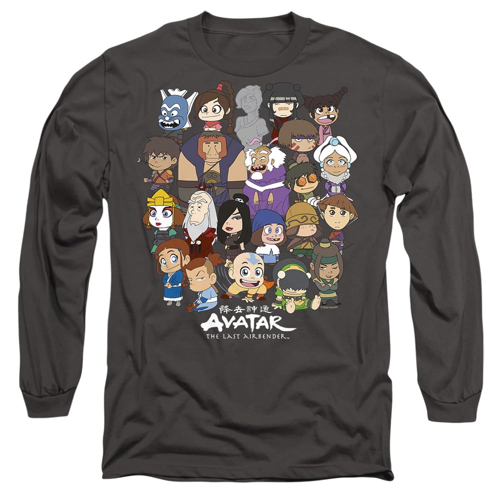 Avatar The Last Airbender Chibi Group Mens Long Sleeve T Shirt, Charcoal, XX-Large
