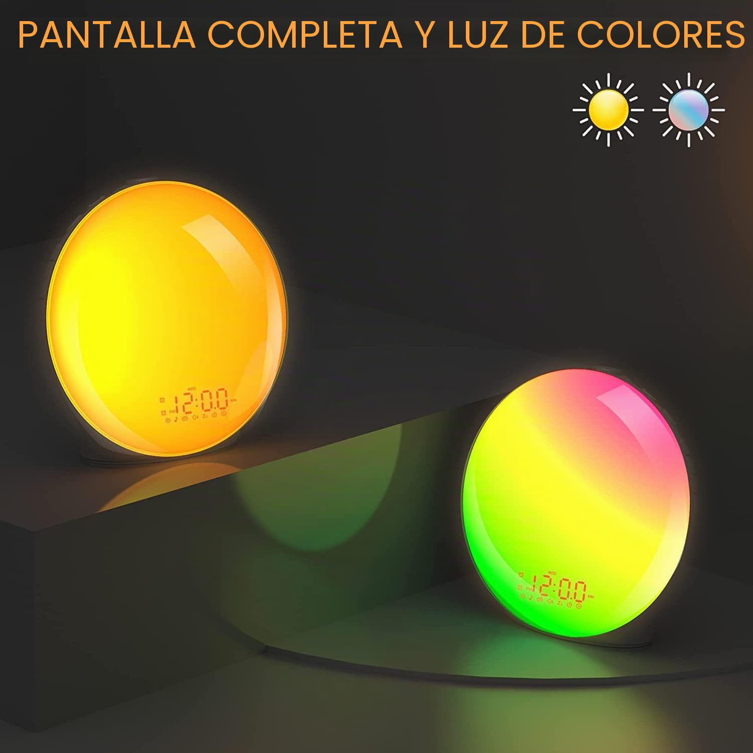 Despertador Luz Wake Up Light con Alarmas Duales de Simulación de Amanecer/Atardecer Reloj de Alarma, Radio FM & 8 Sonido Natural, 3 Modos de Luz, Snooze, Alarmas Duales Regalo para Niños, Adultos