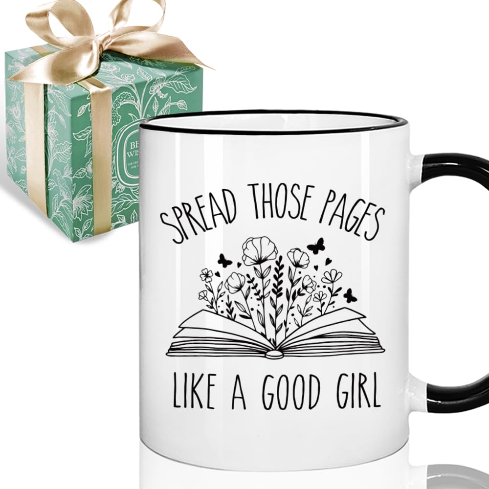 Puouoonyi Novelty Book Coffee Mug for Women Book Lovers Readers, Spread Those Pages Like a Good Girl Funny Reading Gifts for Women, Books Gift for