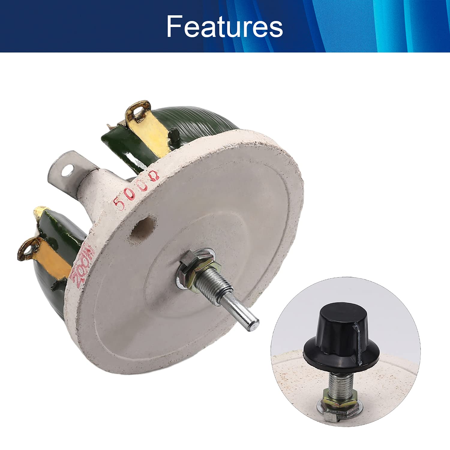 Jutagoss 200W 500 Ohm Ceramic Core Wirewound Variable Resistor Rheostat with Knob 1PCS