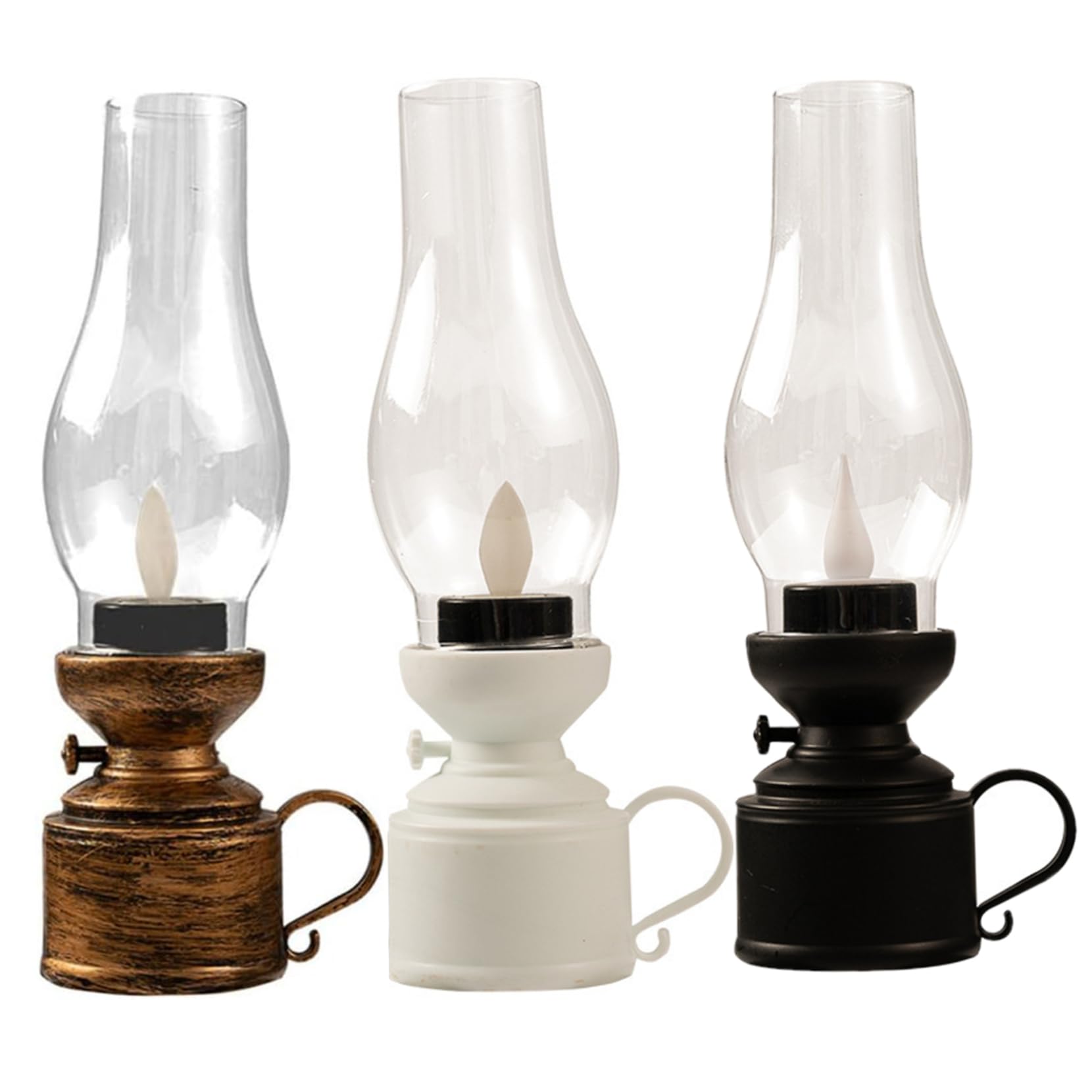 Kerosene Lamp 3Pcs Flameless Flickering Vintage Oil Lantern 7.3x2.4in Hurricane Lamp with Handle Battery Powered PP Oil for Home Halloween Christmas
