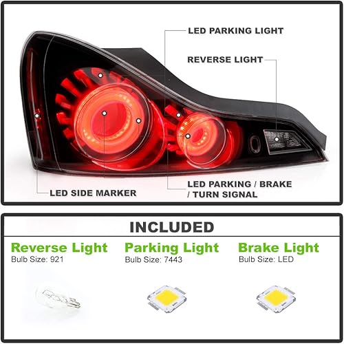 Miniatura 2 de ACANII - Para 2008-2013 Infiniti G37 / 14-15 Q60 Coupé carcasa negra lente ahumada 3D LED tubo luces traseras luces montaje