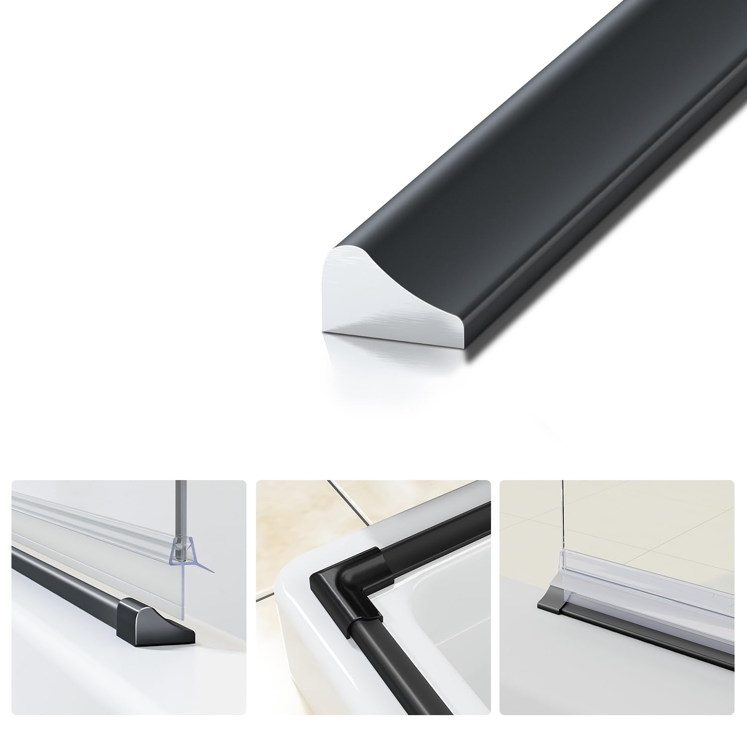 Perfil de protección contra incendios de 95 cm para ducha, regleta de protección contra incendios de aluminio, para ducha de cristal, color negro (2 unidades)