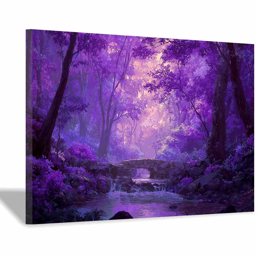 HOQIU Vintage wall art Enchanted Purple Forests decorative painting, wall art, for Living Room Bathroom Bedroom Kitchen Decoration.(Multicolor)-30x40cm Framed