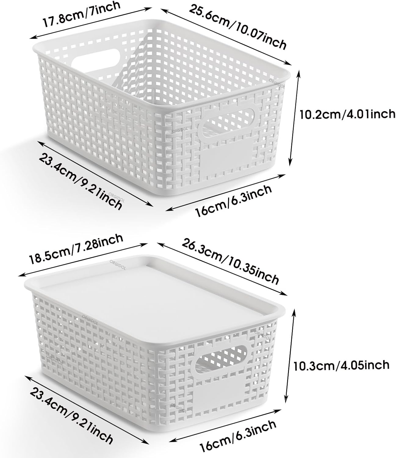 ORGIDOL Plastic Storage Basket with Lids 10 Pack Stackable Storage Bins Containers with Lid, Decorative Storage Boxes for Organizing Shelves, Drawers, Playroom, Classroom, Office, Closet, White