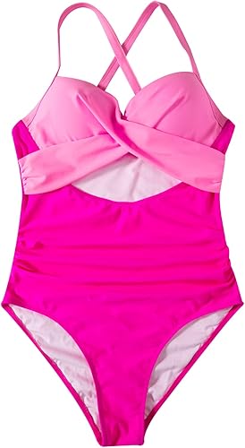 Vista 4 de SUUKSESS Traje de baño de una pieza con corte envolvente para mujer, traje de baño monokini de cintura alta