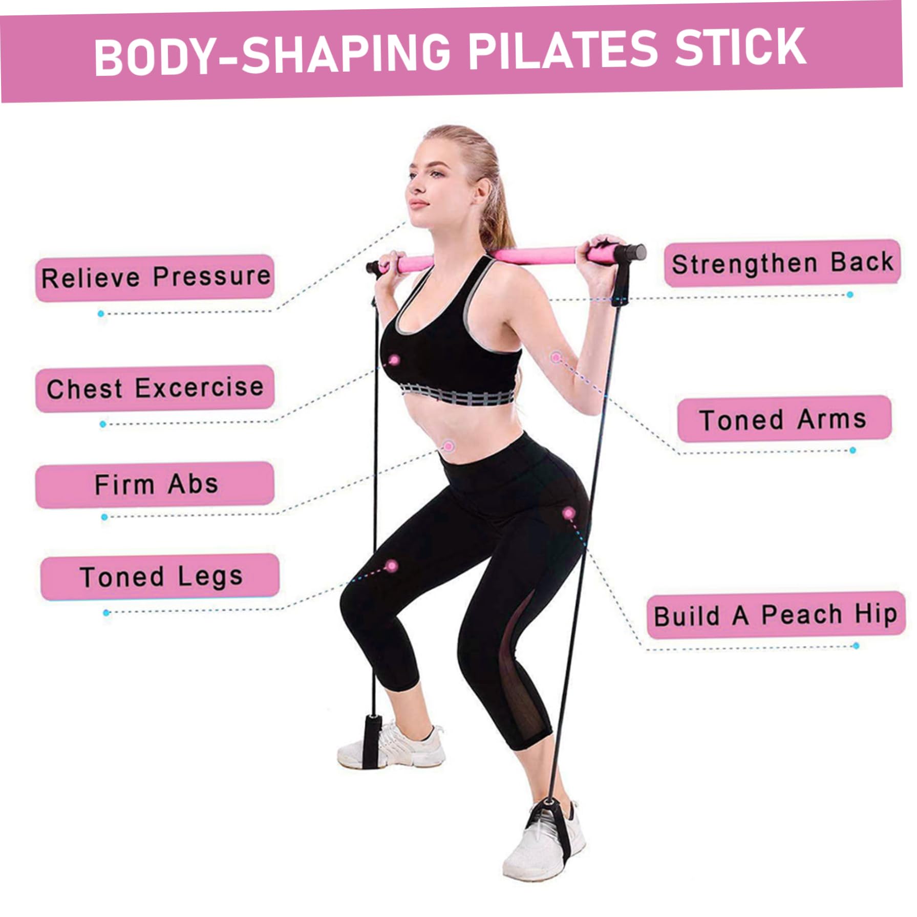 Kit de Barra de Pilates para Mujer, Barra de Pilates Fusion Estirada, Multifuncional Desmontable con Bandas de Resistencia para Mujer en casa