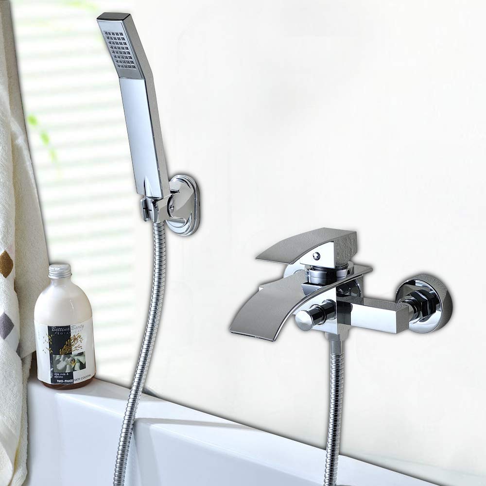 Badewannenarmatur mit Handbrause Badewanne Duschsysteme Duscharmatur mit Wasserfall Auslauf Einhebel-Wannenarmatur Badarmatur für Bad Badezimmer Dusche