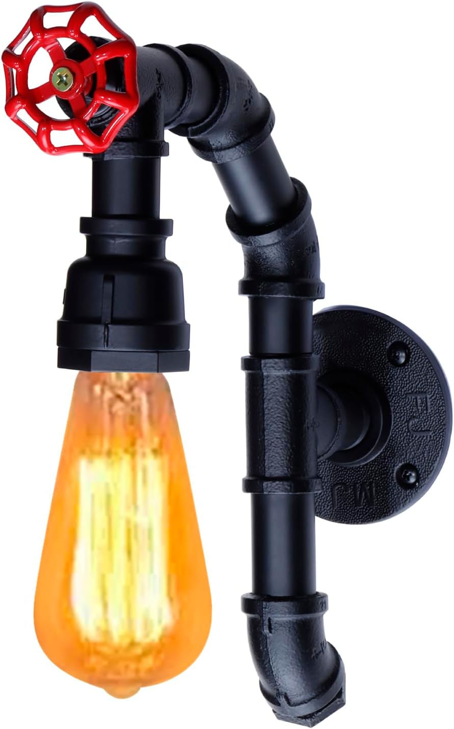 XEYOU Retro Wall lamp Vintage Industrial Steampunk Wall Sconce with Switch Metal Water Pipe Wall Mounted Light Fixture E26 Edison Bulb for Cafe Bar Restaurant Bedroom Livingroom