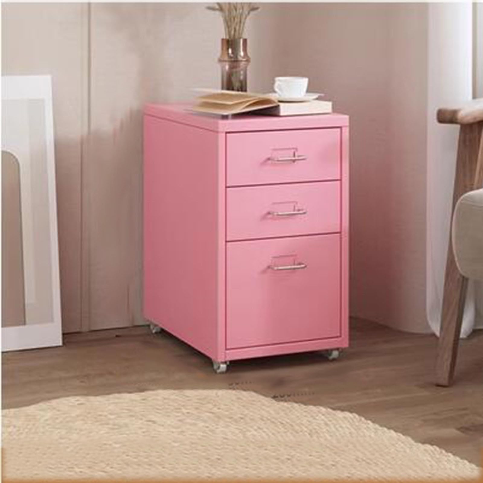 Aioneer Rosa Mobile Metal Filing Cabinet On Wheels Rolling Storage Organizer With Drawers Vertical Rolling File Cabinet Printer Stand Lockable Casters Office Storage Solution-18 * 16 * 11Inch