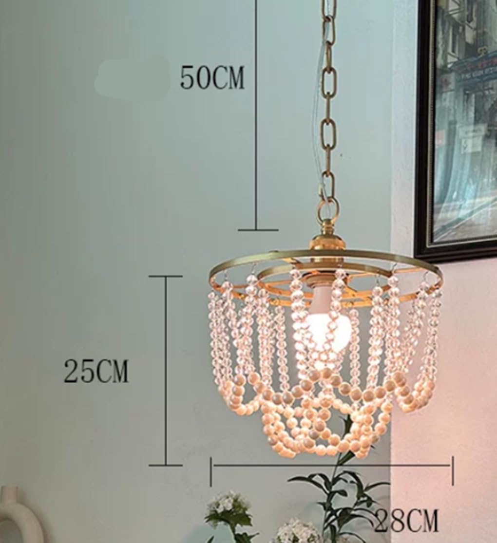 Suspension rétro française style américain rideau cristal perles anneau fer doré douille E27 lampe suspendue entrée couloir chambre boutique 28 * 25cm