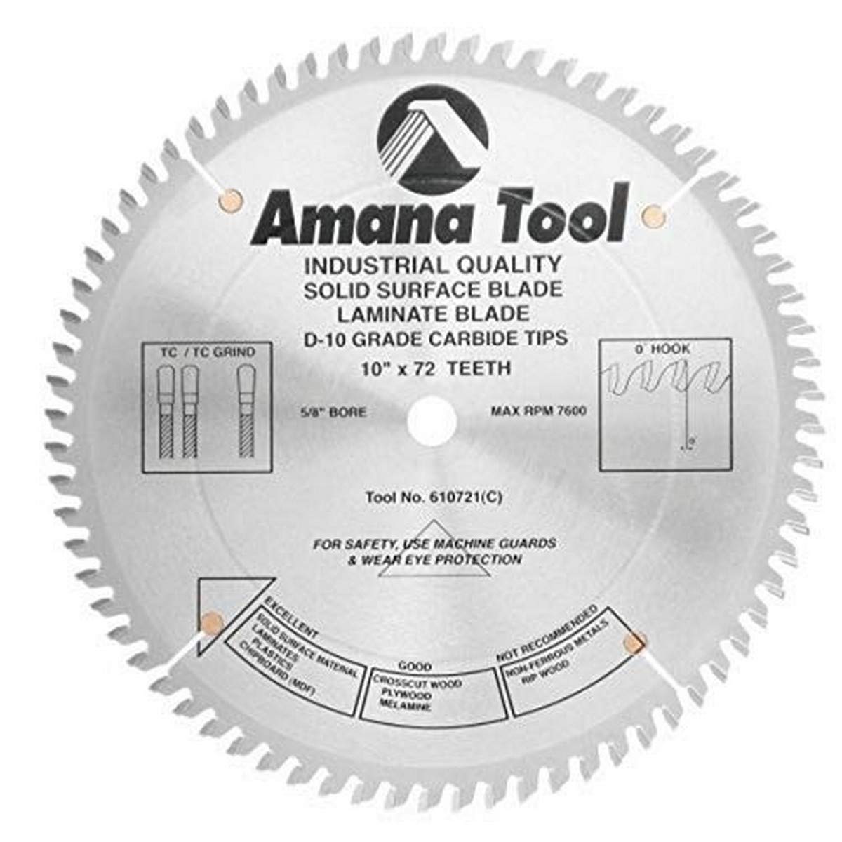 Amana Tool - 610721-30 Carbide Tipped Solid Surface 10" Dia x 72T Mtc, 0 Deg, 30mm Bor