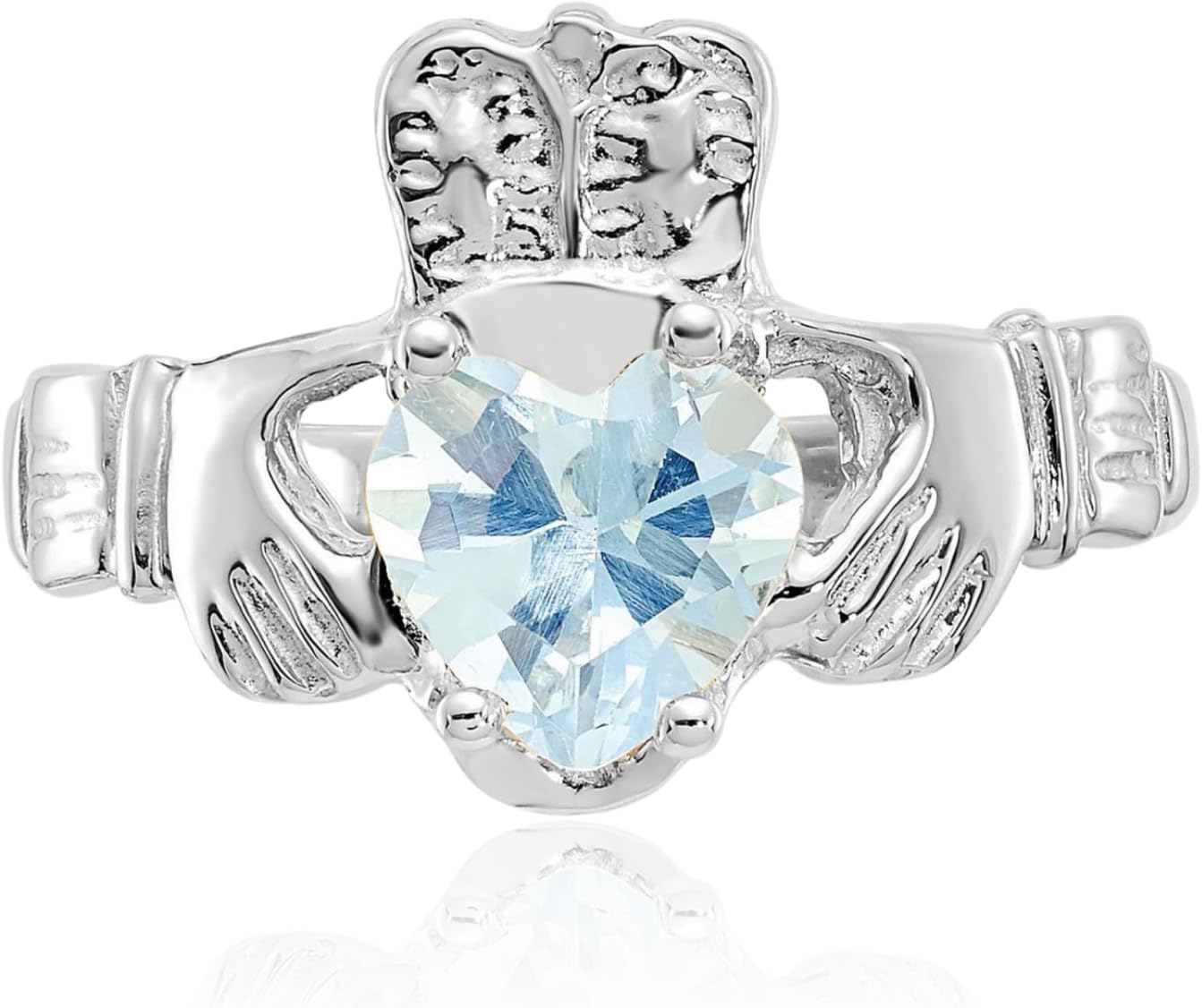IceCarats 14K Solid White Gold Cubic Zirconia Celtic Claddagh Promise Ring 2mm Slim Band Heart Cut, Prong Set