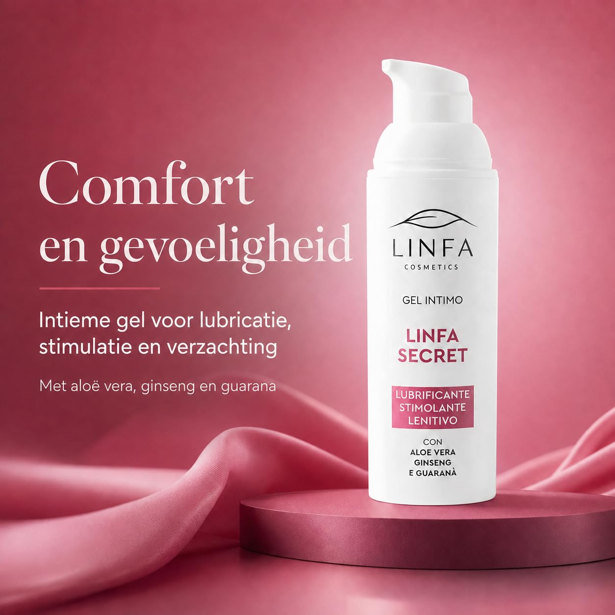 Linfa Cosmetics Secret Intimate Stimulating & Lubricating Gel with Aloe Vera, Ginseng, Guarana, Arginine & Bisabolol, Hydrating Gel for Intimate Comfort & Wellbeing, 50ml