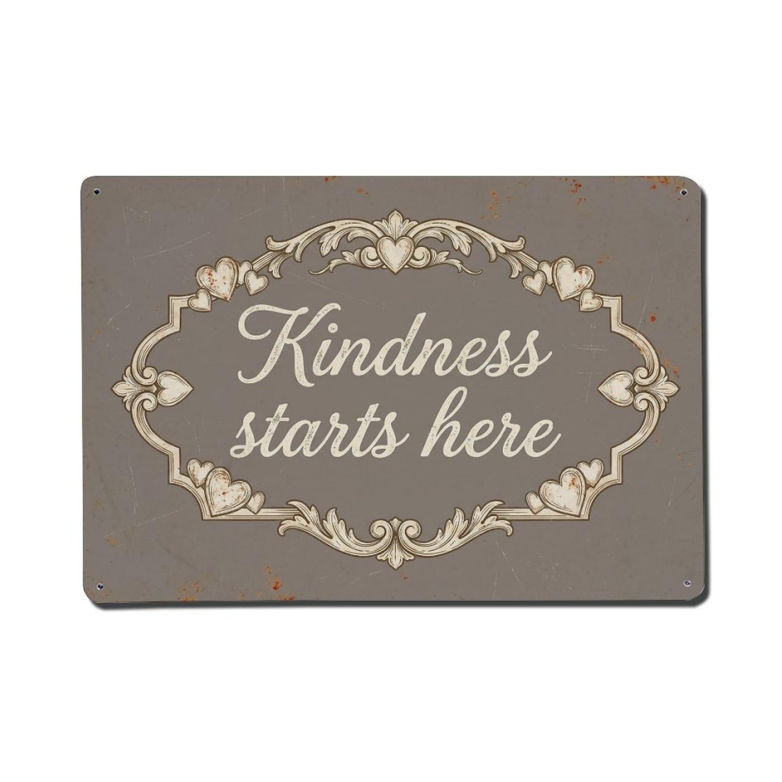 Olhnbad Style Kindness Starts Here Positive Saying Farmhouse Metal Tin Sign