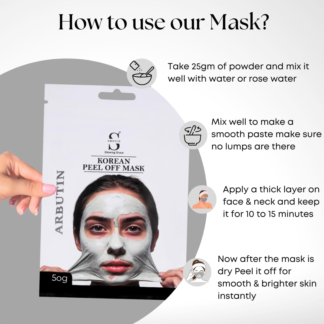 Swasco Korean Peel-Off Mask 50gm – Achieve Korean Glass Skin, Deep Cleansing & Glowing Radiance Instantly (Arbutin) 4