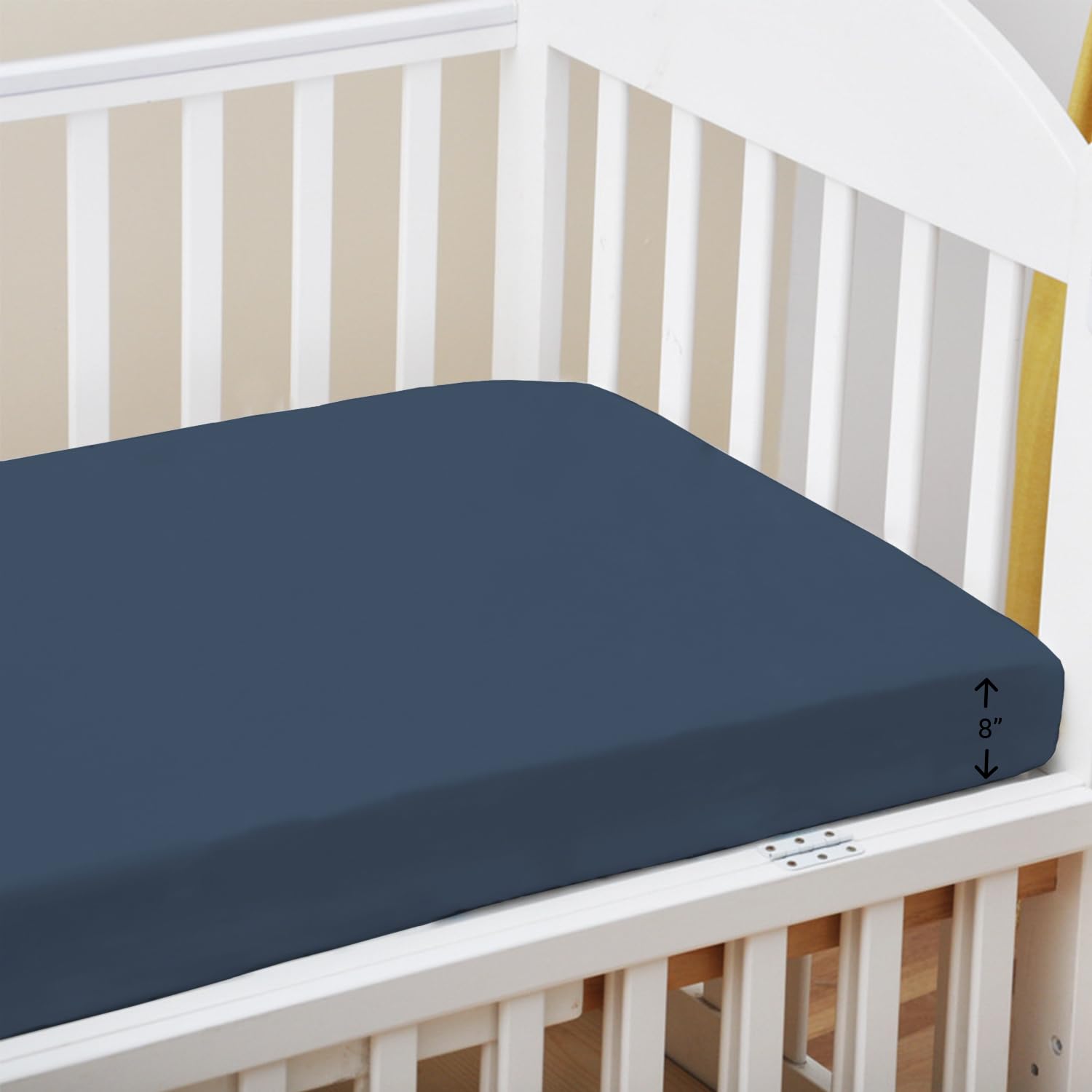 Pizuna Dark Blue 100% Cotton Fitted Cot Sheets 400 Thread Count Long Staple Cotton Fitted Cot Sheets 140 X 70 Cm, Sateen Weave 15 Cm Deep Fitted Sheets 1 Pc