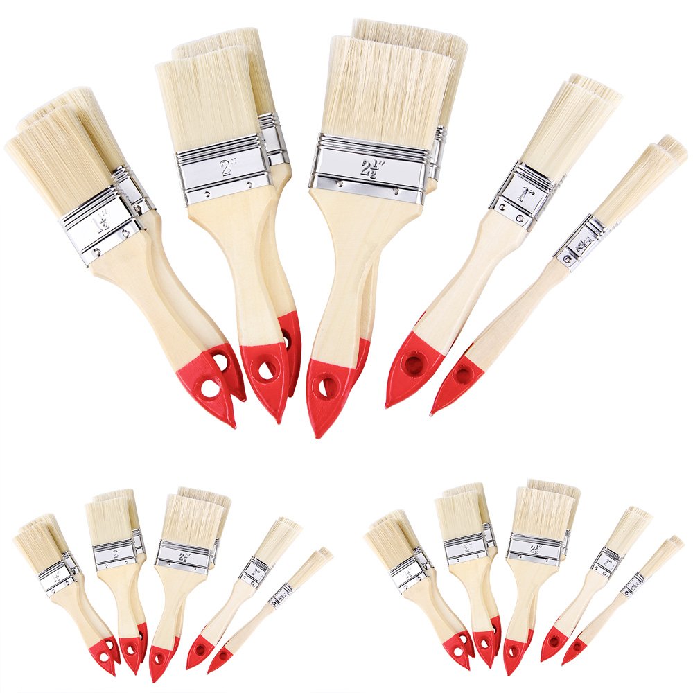 30 Stück Natur/Rot Profi Pinsel Set 5 Verschiedene Größen Malerpinsel Set für DIY Arbeiten Innen Außen