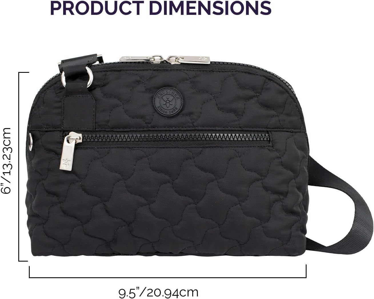 Anuschka Wanderlust Quilted Fabric Collection Women's Vegan Dome Crossbody - Black - Image 4