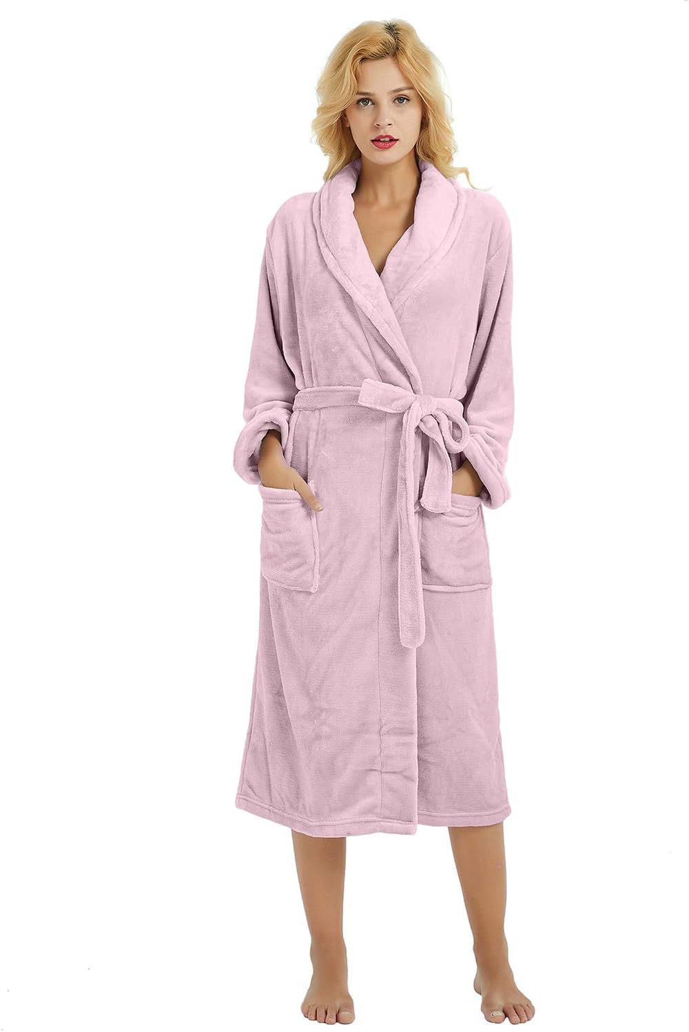 HEARTNICE Womens Fleece Robes, Soft Plush Long Bathrobe, Thick Kimono