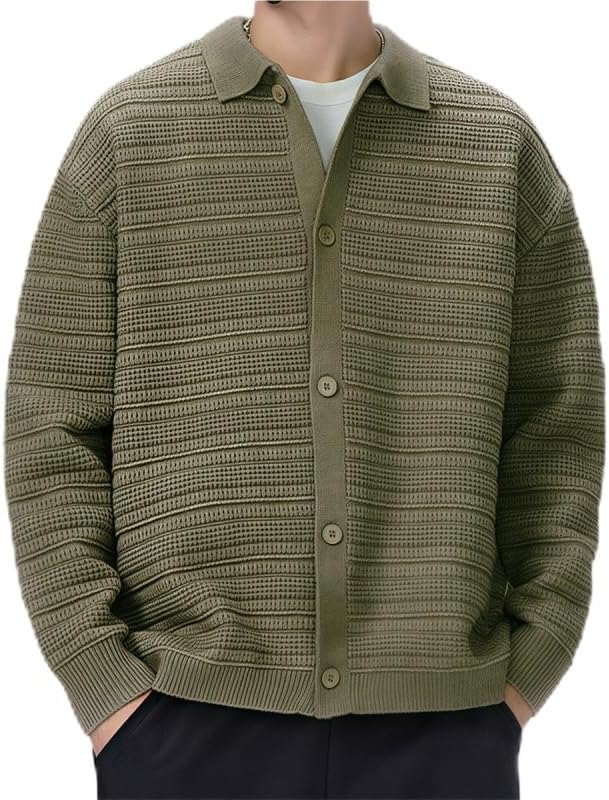 Mens Polo Collar Cardigan Sweater Button Front Knit Business Casual Trendy Sweaters Pullover