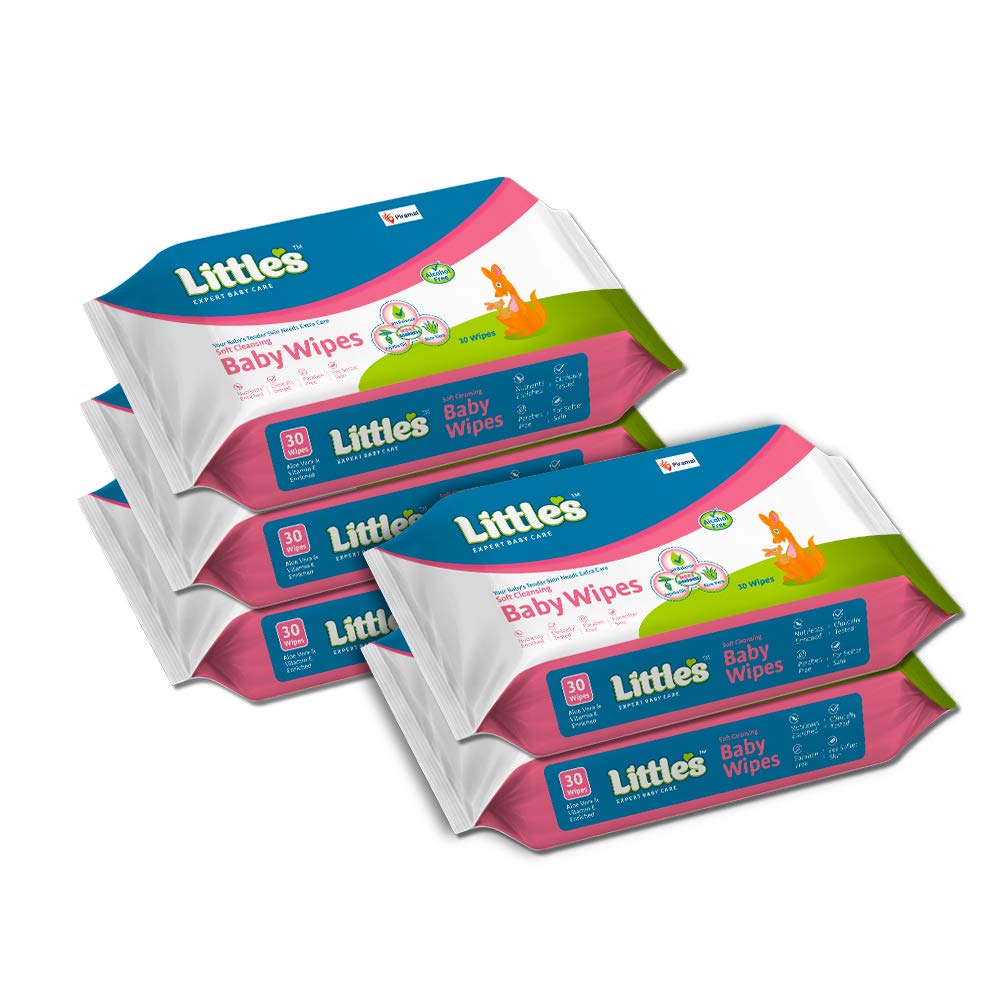 Little's Soft Cleansing Baby Wipes (Pack of 5, 30 Wipes)