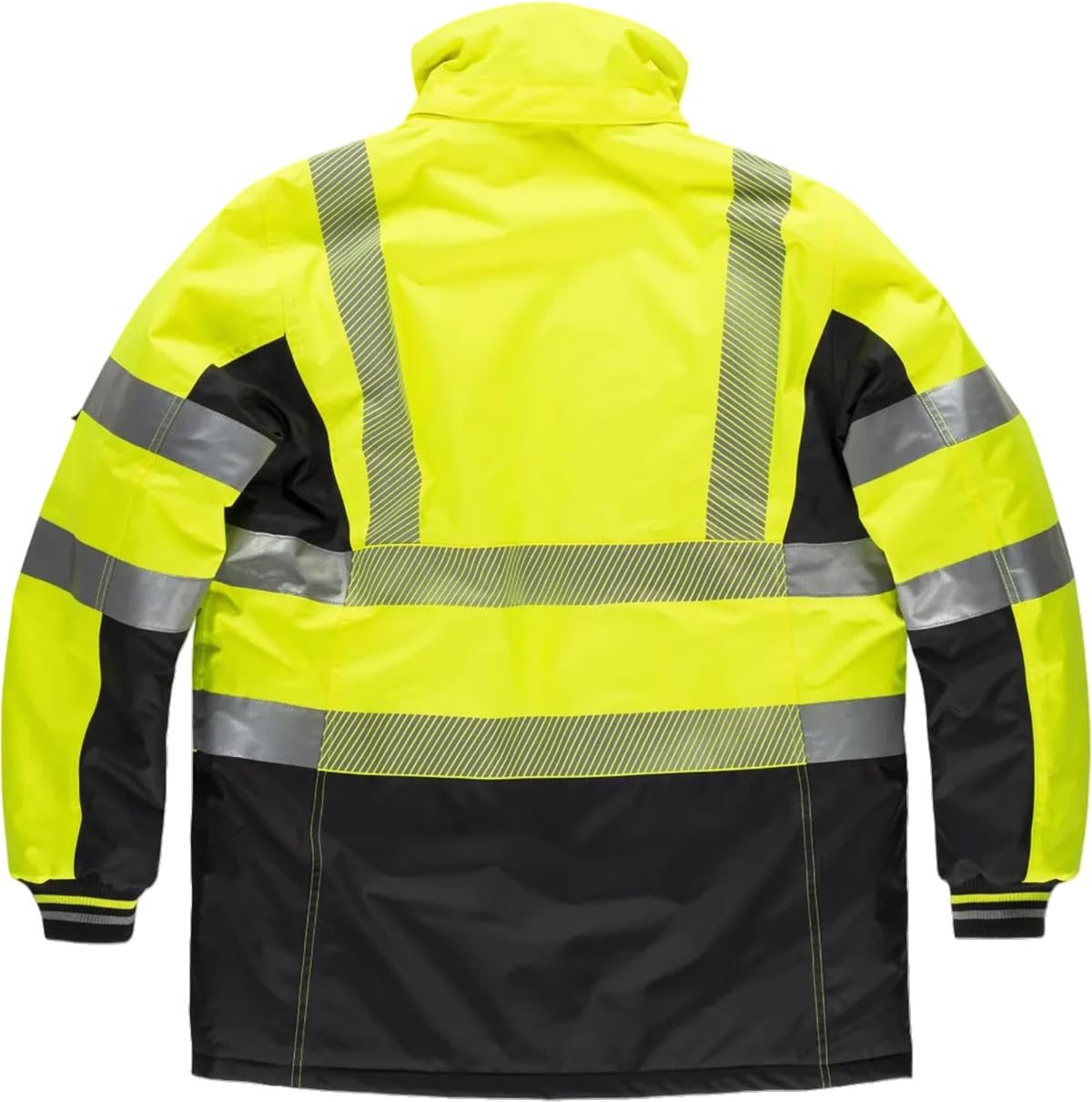 WORKTEAM Parka Alta Visibilidad Impermeable con Acolchado Térmico, Reflectantes Segmentadas, Capucha Desmontable y Forro Polar, Ropa Laboral Seguridad Clase 2