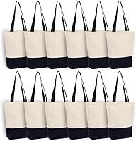 Vista 10 de Azuca Bolsa de lona de algodón resistente de 12 onzas con refuerzo inferior, bolsa de compras para la playa, 17 x 14 x 4 pulgadas, paquete de 6