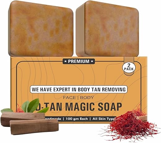 Magic D-Tan Removal Soap | Handmade Saffron &amp; Sandalwood (Kesar Chandan) Brightening Bathing Bar | Glow Enhancing Soap for...