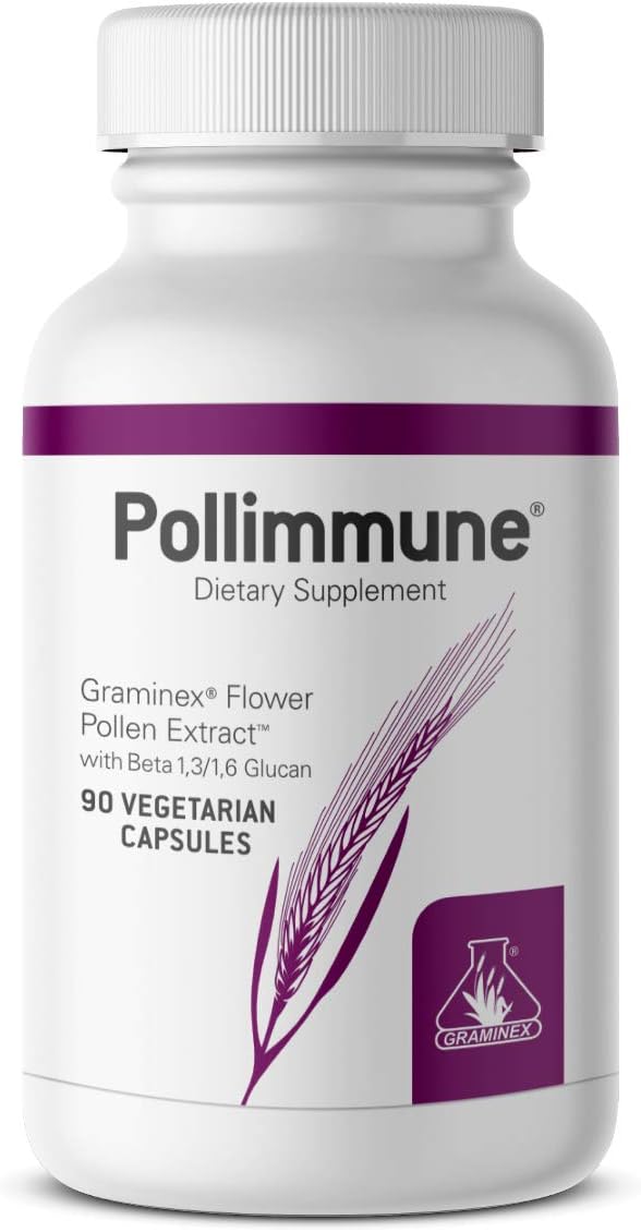 Pollimmune 500mg Beta 1,3 / 1,6 Glucan (Baker's Yeast) and Flower Pollen Extract Antioxidant Formula, Natural Immune System Support Supplement & Energy Booster - 90 Vegetarian Capsules