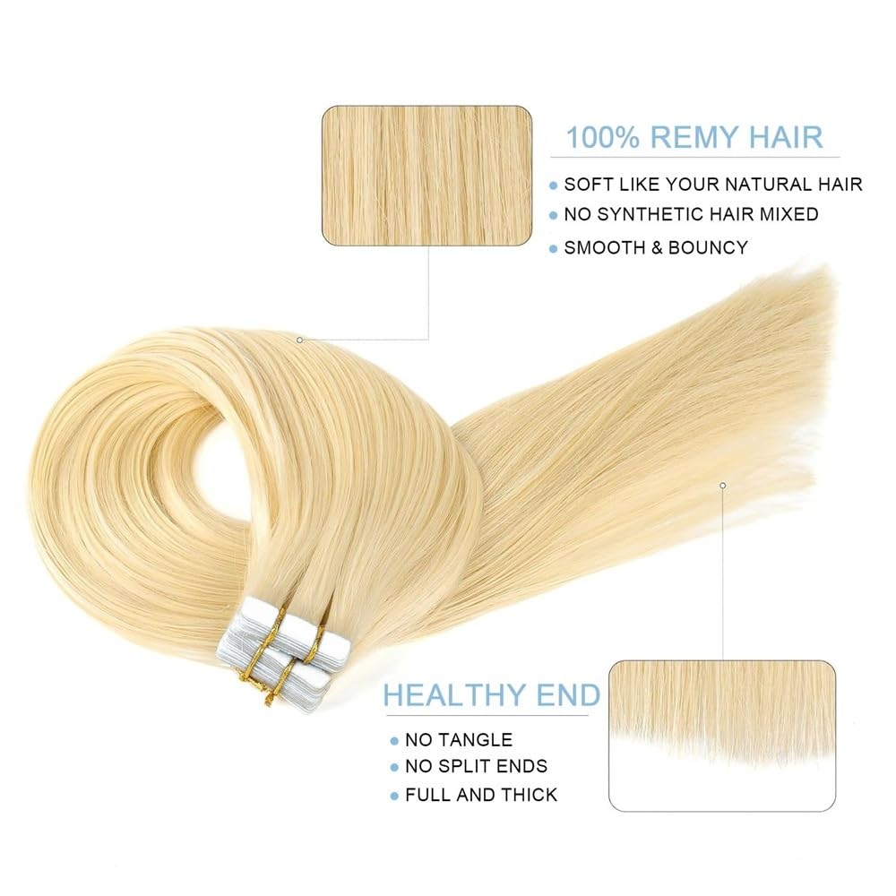 Taśma w rozszerzeniach Taśma w doczepianych włosach #613 Blond doczepy z ludzkich włosów Remy 20 sztuk/50g jedwabiście proste dwustronna niewidoczna taśma doczepach Niewidzialne włosy(26 inches)