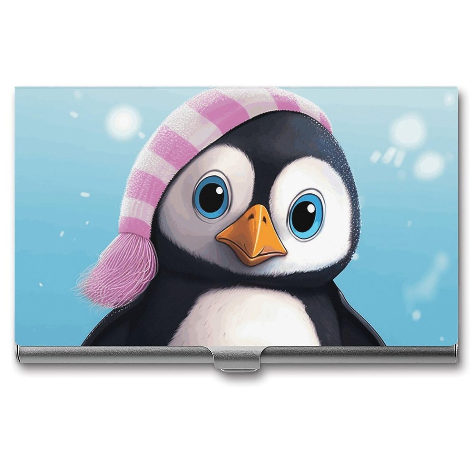 JTREHY Lovely Penguin Business Card Case Convenient to Carry Business Card Dispenser Durable Not Prone to Wear And Tear Business Card Holder for Men & Women