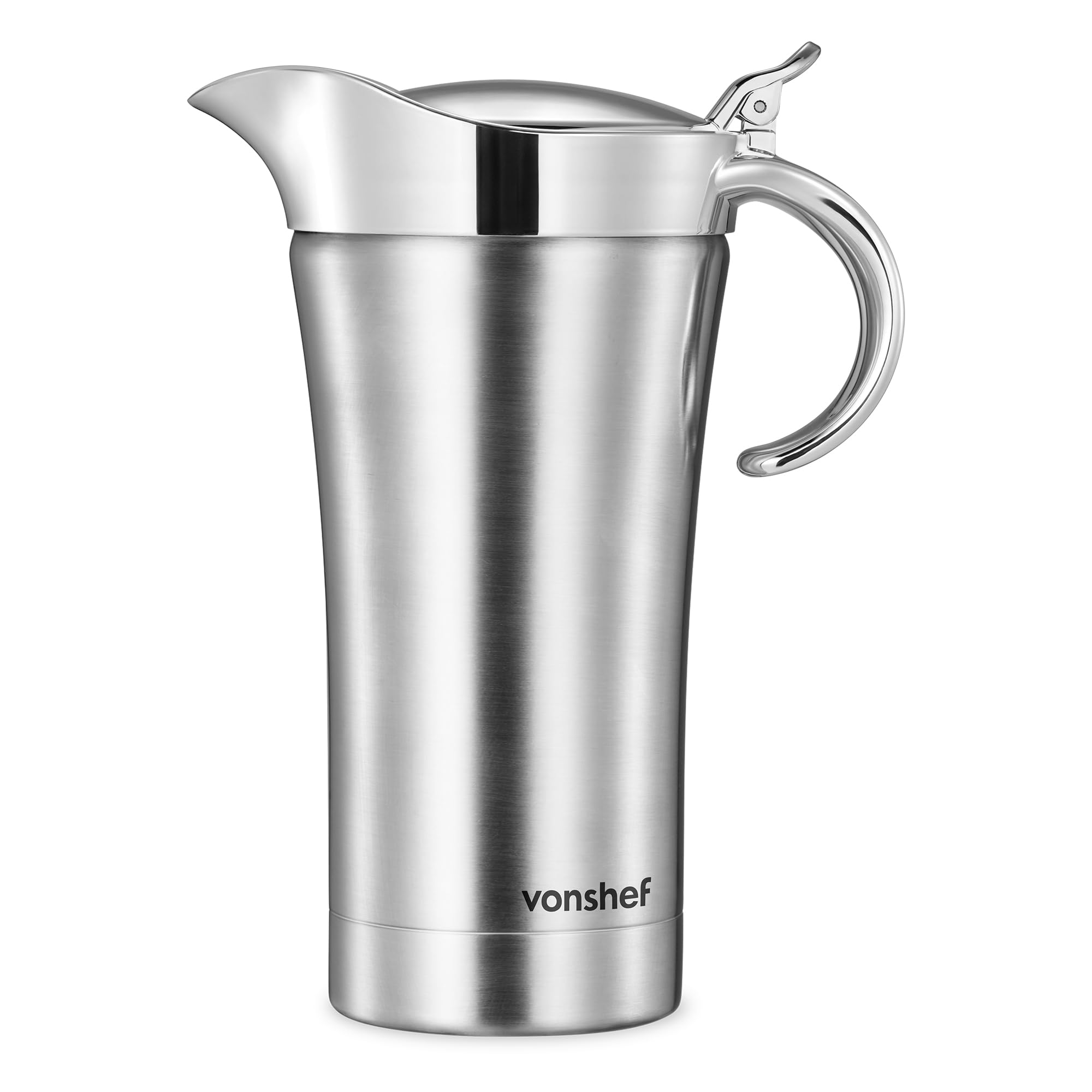 VonShef Gravy Boat with Lid, 1 Litre Stainless Steel Gravy Jug, Double Wall Insulated Thermal Pot, Easy Clean 1L Serving Jug for Gravy, Custard & Cream