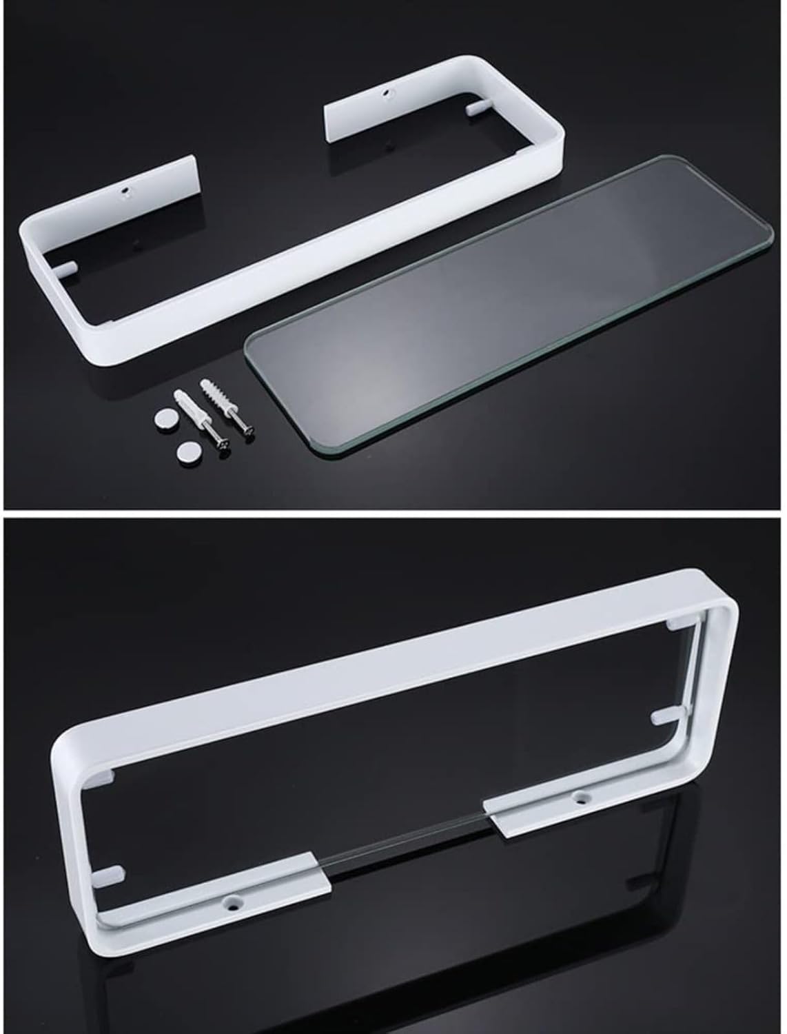 シャワーキャディスペース アルミウォールシェルフ バスルーム収納ラック ホワイトガラスキッチン収納ラック バスルームシェルフ収納、2