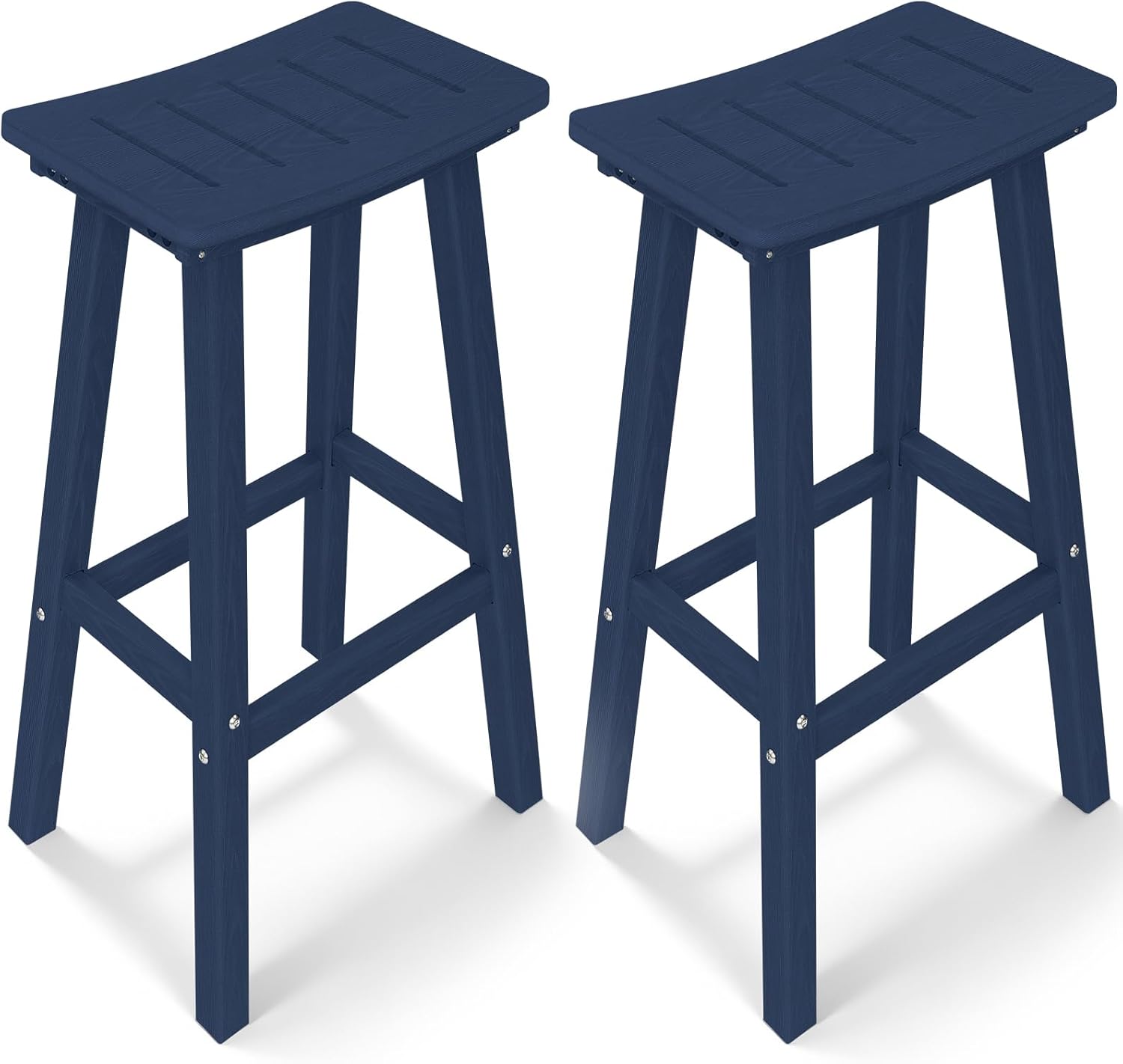 Outdoor Bar Stools Set of 2, 29 Inch All-Weather HDPE Bar Height Chairs, 500lbs Heavy Duty Patio Stools with Saddle Seat for Pub Table, Deck, Backyard (Navy Blue, 2 Pcs 29")