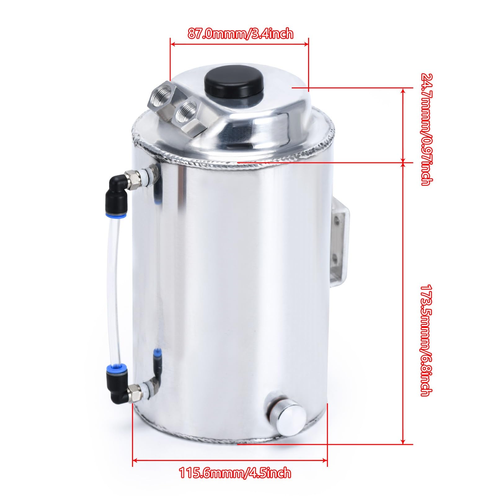 Réservoir de récupération d'huile rond poli 2 L, litres, avec filtre reniflard WX-TK01 réservoir de rechange