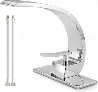 Geobella Bathroom Sink Faucet Modern Single Hole 1-Handle Faucet, Chrome Solid Brass Faucets, Mount Curved Lavatory Faucets Mixer Tap