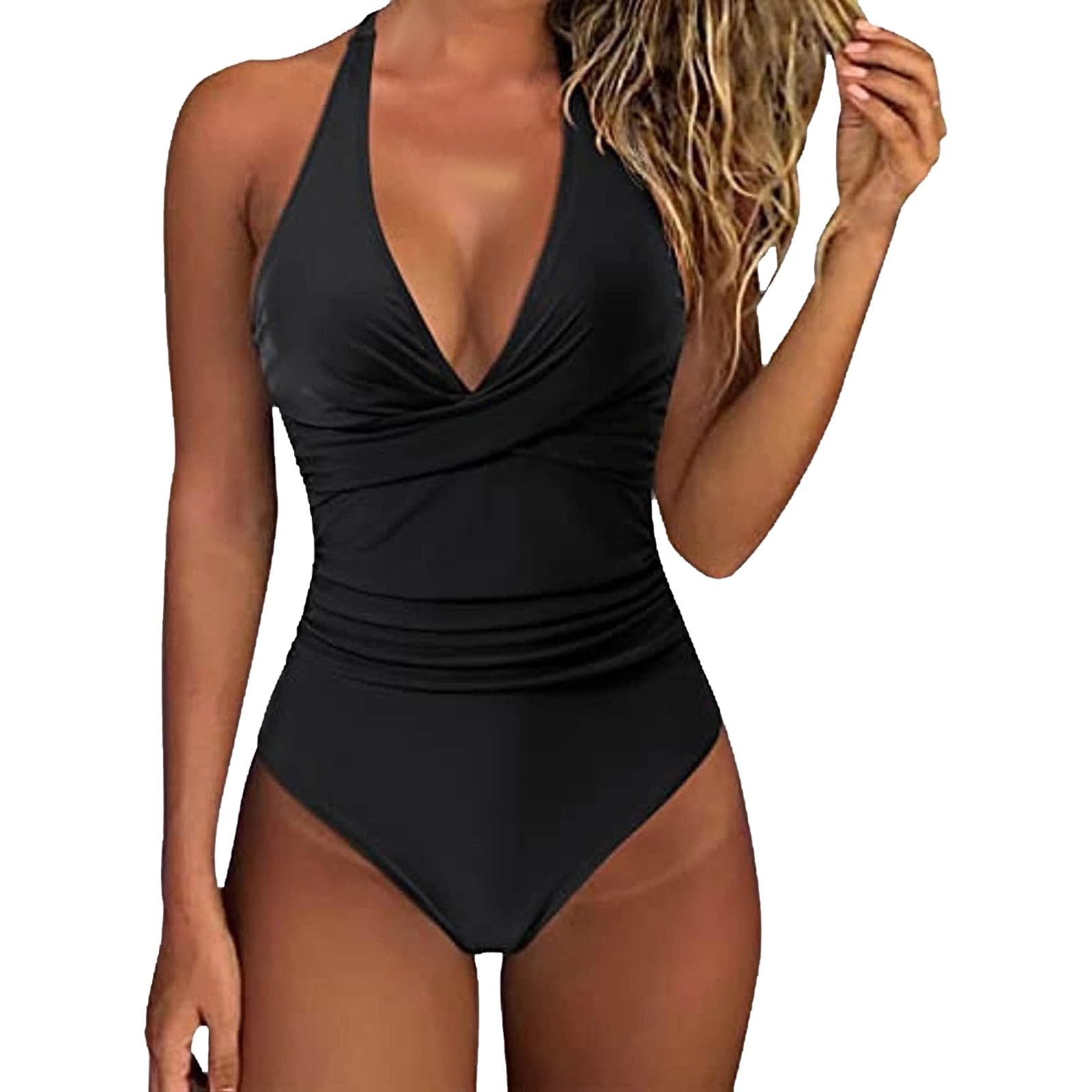 Bañadores Mujer Reductores Barriga Sexy Espalda Expuesta Vientre Plano Ropa de Baño Traje de Baño de Una Pieza Mujer Fruncido Bañador Natacion Halter Cuello en V Push Up Traje de baño Acolchado