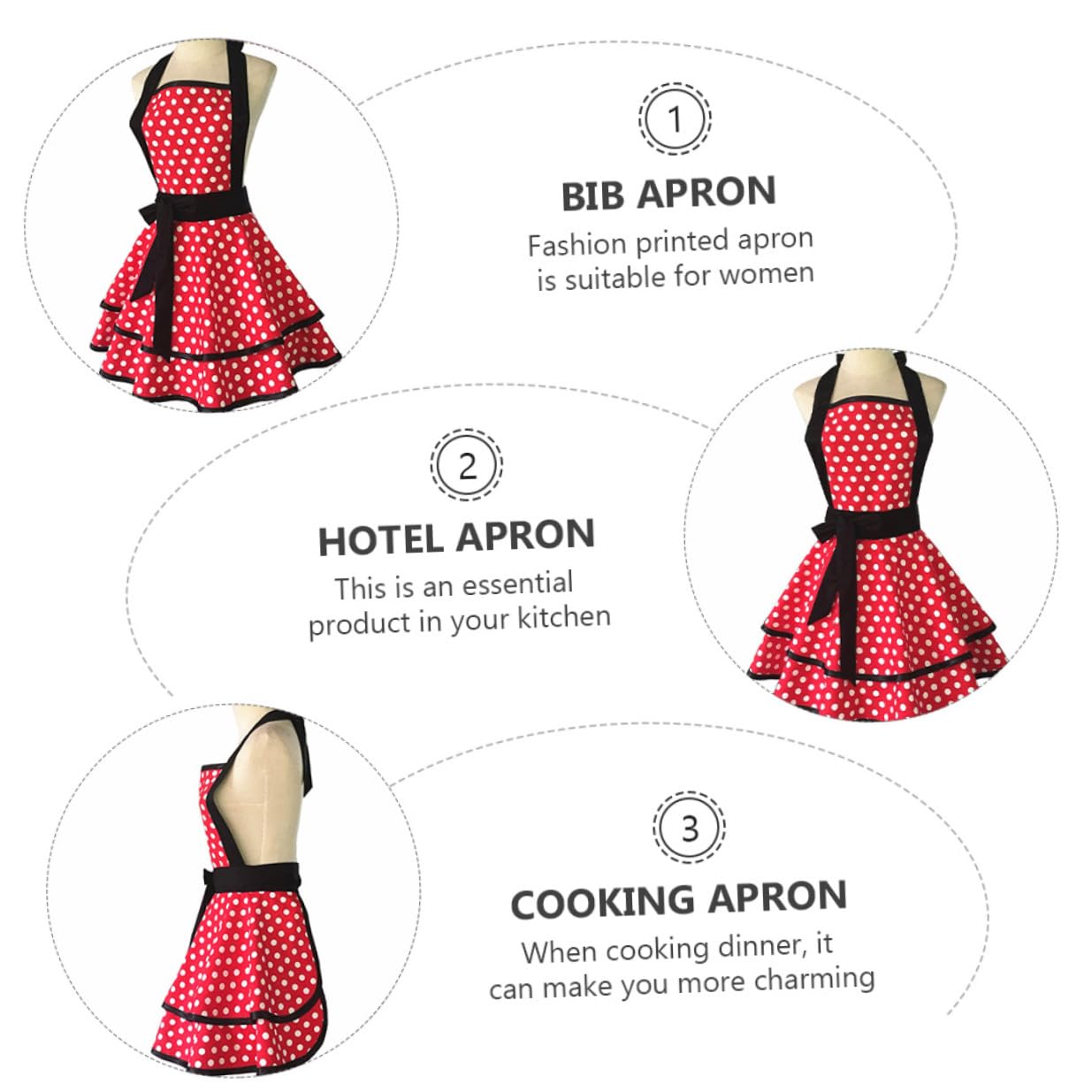 jojofuny Grembiule in Cotone con Motivo Pois Doppio Strato Leggero e Confortevole Grembiule da Cucina e Lavoro per Casa Hotel Pulizia e Cottura