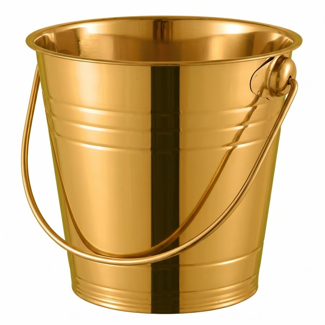 Neptuiby Wine Bucket 2l Stainless Steel Ice Bucket Thickened Champagne Wine Tub with Ergonomic Handles for Parties Bars or Ktv Gold.