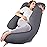 Sasttie Pregnancy Pillows for Sleeping, Jumbo U Shaped Cooling Full Body Pillow with Removable Cover, Pregnant Women Must Haves, Maternity Essential, Dark Grey