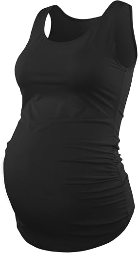 Bhome Maternity Tank Top Scoop Neck Sleeveless Vest Side Ruching Pregnancy Tee T-Shirt