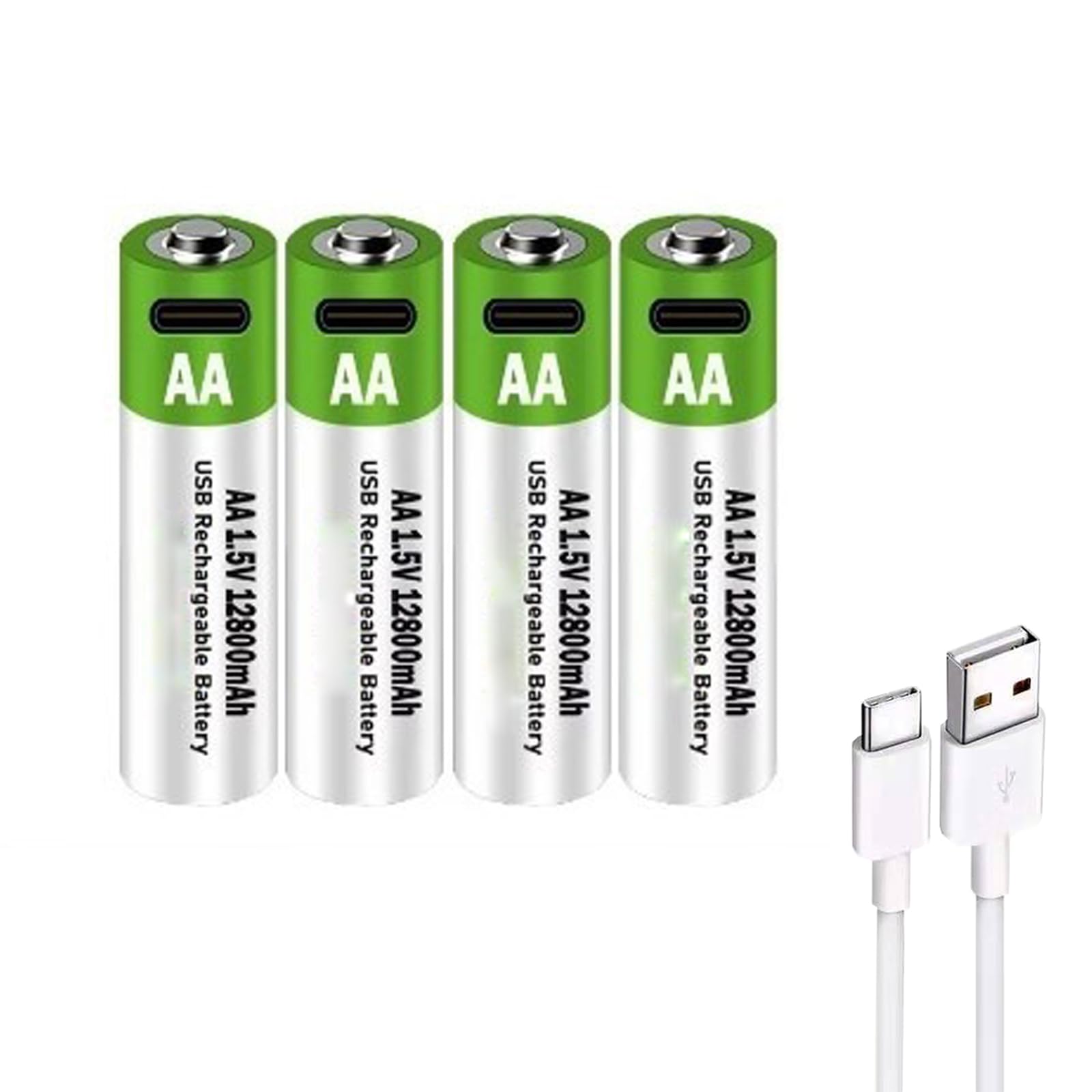 Batterie al Litio AA Ricaricabili da 1,5 V, 12800 mAh, Ricarica Rapida in 2 Ore, Batteria agli ioni di Litio Doppia A, Uscita costante USB con Cavo