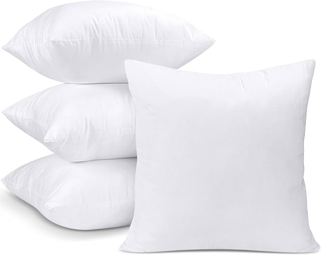 Utopia Bedding Cushion Inner Pads (Pack of 4), 45 x 45 cm (18" x 18") Cushion Inserts, Hollowfibre Pillows for Sofa and Couch (White)