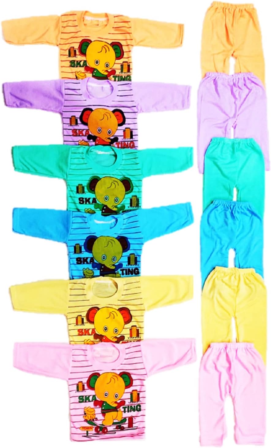 Jimmy JammyBaby Boys & Girls Dress Soft Cotton Blend Unisex T-shirts and Pyjama Pants | 6 Full sleeves T-shirt + 6 Pyjama Pants Multi colored Size 0 up to 18 Months