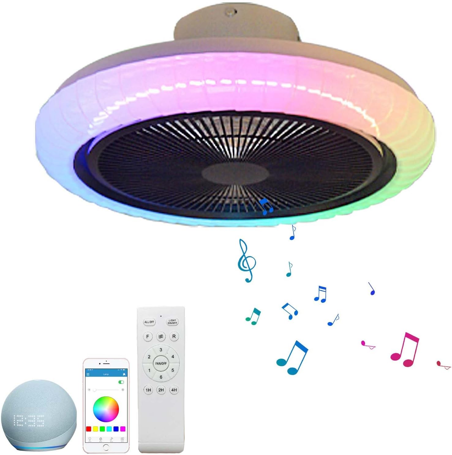 RGB Ceiling Fan Lights with Remote Control Alexa LED Dimmable Ceiling ...