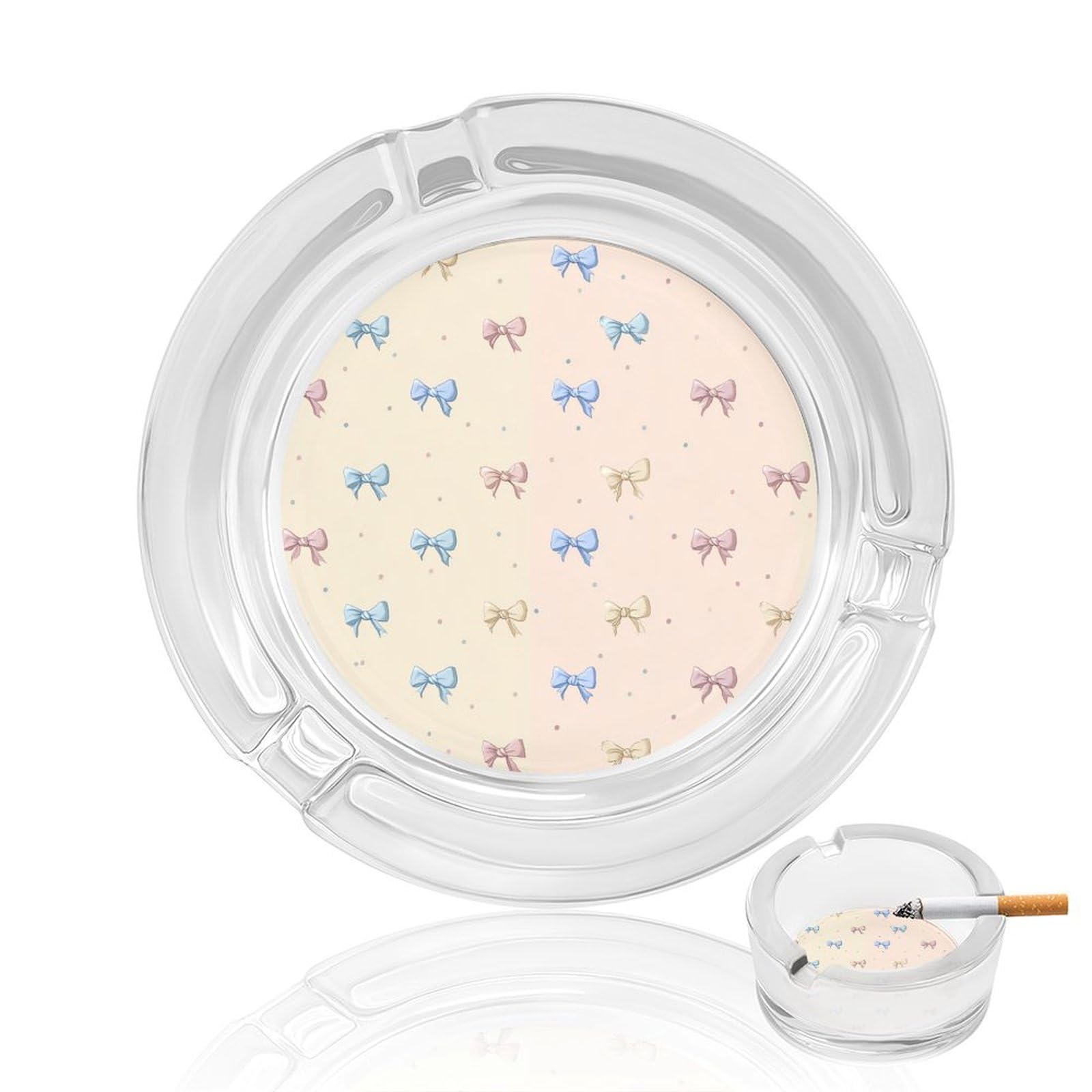 Tiny Bows Mixed with Small Dots Glass Ashtray for Cigarettes Portable Decorative Ash Trays for Home Office Decor